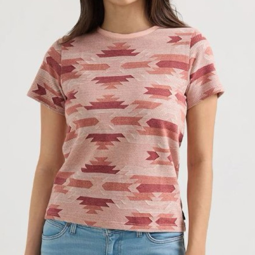 Women’s Short Sleeve Crewneck Tee in Blush Aztec Print